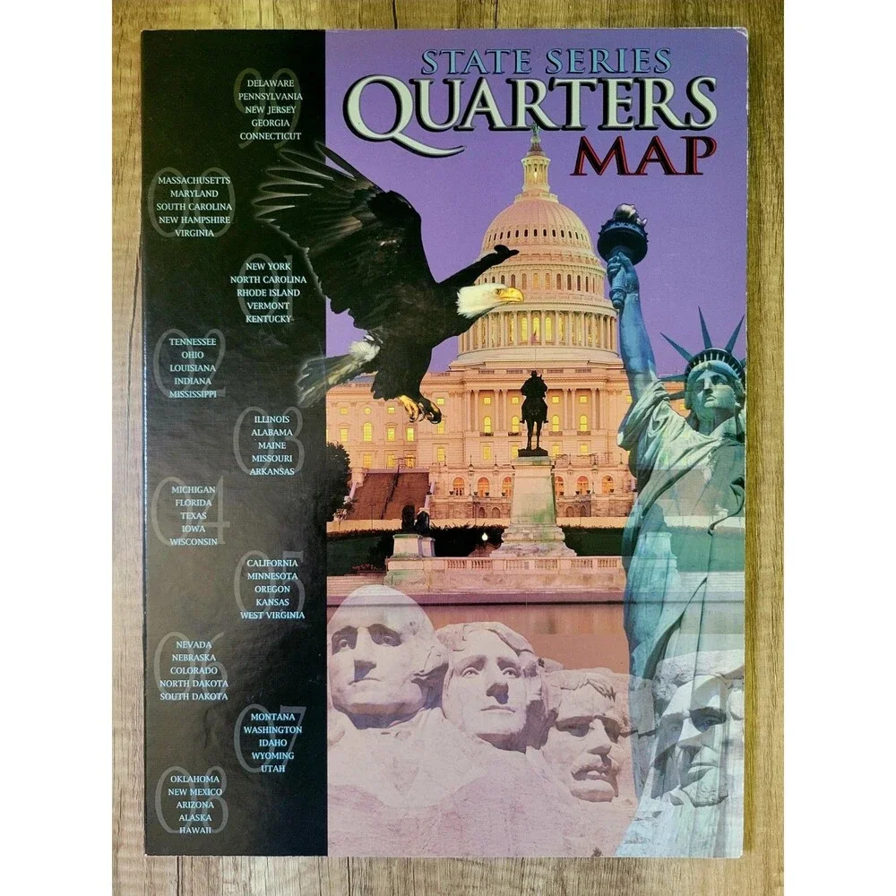 H.E. Harris & Co. State Series Quarters Collectors Map + Partial Set (13 of 50)